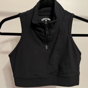Year of Ours Black Ribbed Zip-Front Sports Bra